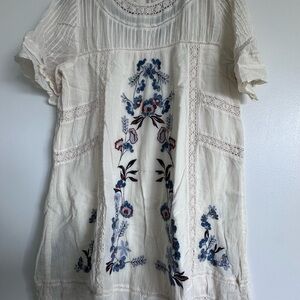 Free People Cream Floral Embroidered Blouse